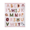 Viverano Organics - Alphabet Blush - Organic Jacquard Sweater Knit Baby Blanket: Natural/Pink / One Size featuring soft natural and pink tones with alphabet letters and playful animal illustrations, perfect for stylish kids and cozy baby essentials.