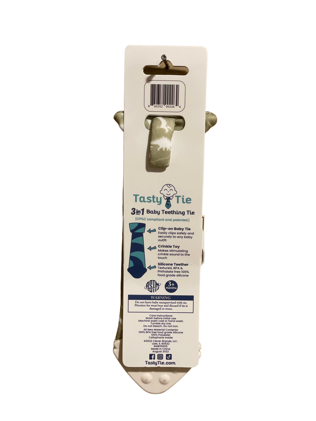 Tasty Tie® - Tasty Tie Teether, Crinkle Toy, Baby Boy Gift: Dino