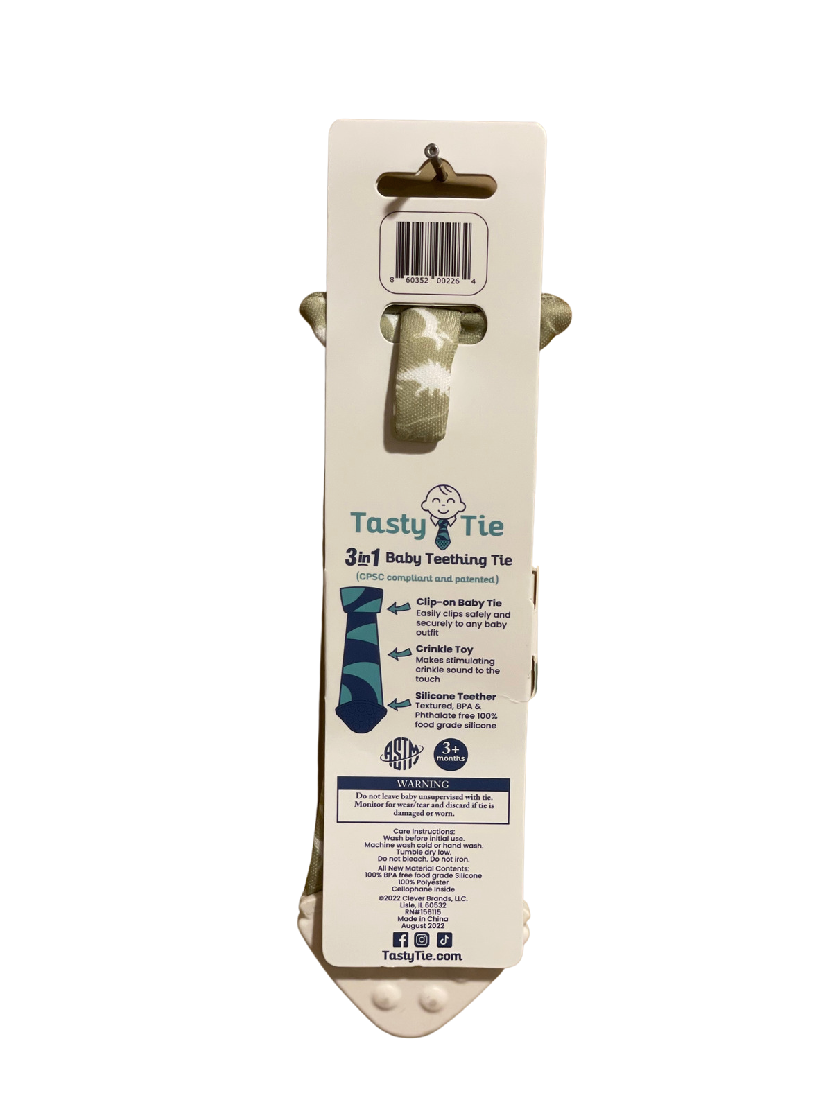 Tasty Tie® - Tasty Tie Teether, Crinkle Toy, Baby Boy Gift: Dino