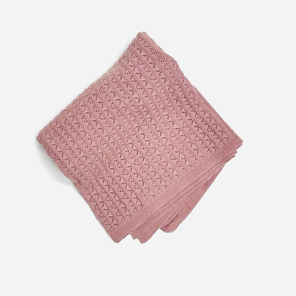 Viverano Organics - Pointelle Sweater Knit Baby Blanket (Organic Cotton): Vintage Rose in a soft, breathable knit fabric with a delicate pointelle pattern, perfect for cozy baby essentials.