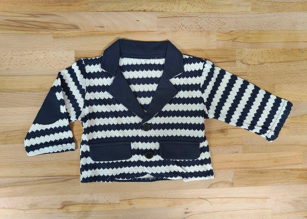 Fennco Styles - Blue Stripe Tuxedo Boy Romper & Jacket: 18-24m