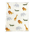 Viverano Organics - Savannah-Organic 3D Jacquard Sweater Knit Baby Blanket featuring playful giraffe, elephant, lion, and crocodile designs in soft, breathable organic fabric, perfect for cozy baby essentials.