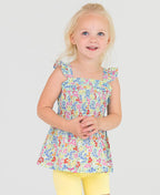 RuffleButts + RuggedButts - Girls Petaling Around Smocked Tank Top: Blue / 6-12m