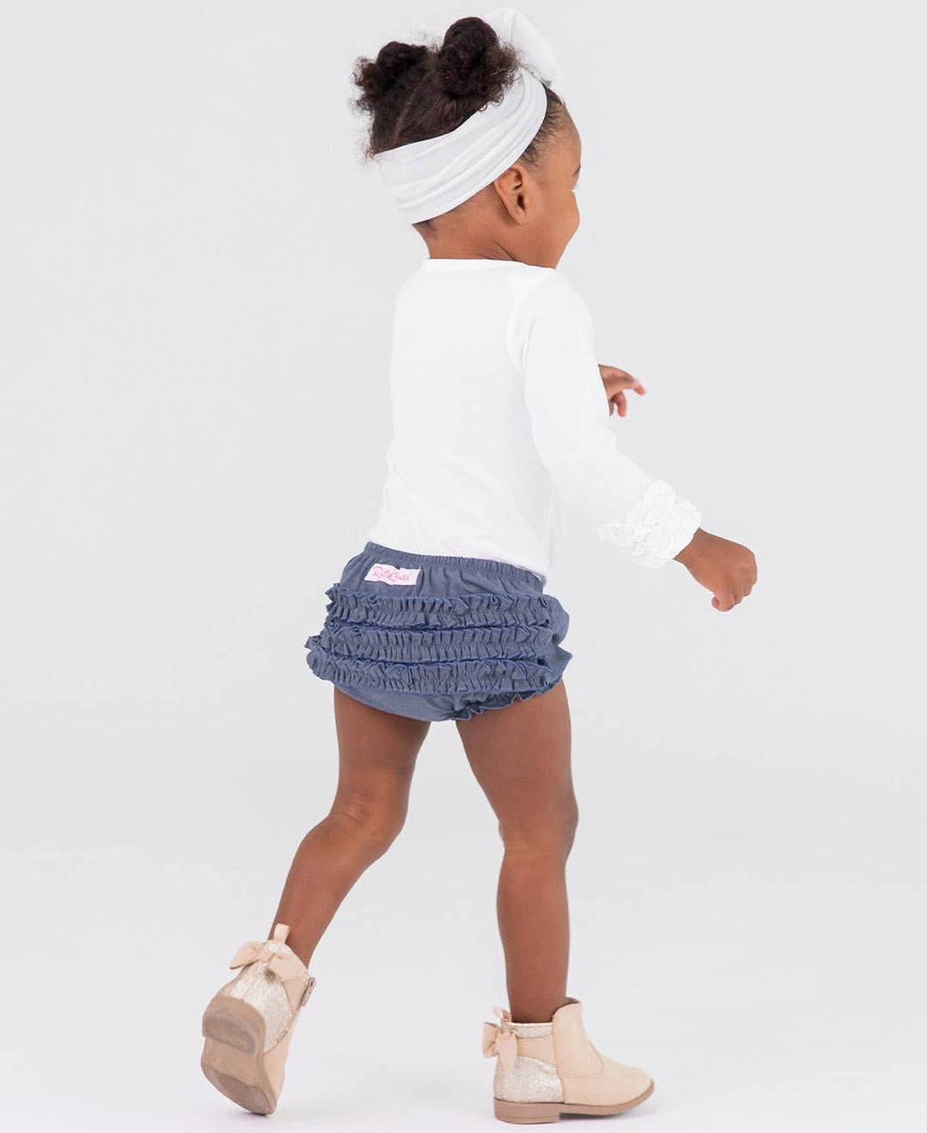 RuffleButts + RuggedButts - Baby Girls Faux Denim Knit RuffleButt Bloomer
: Blue / 3-6m
