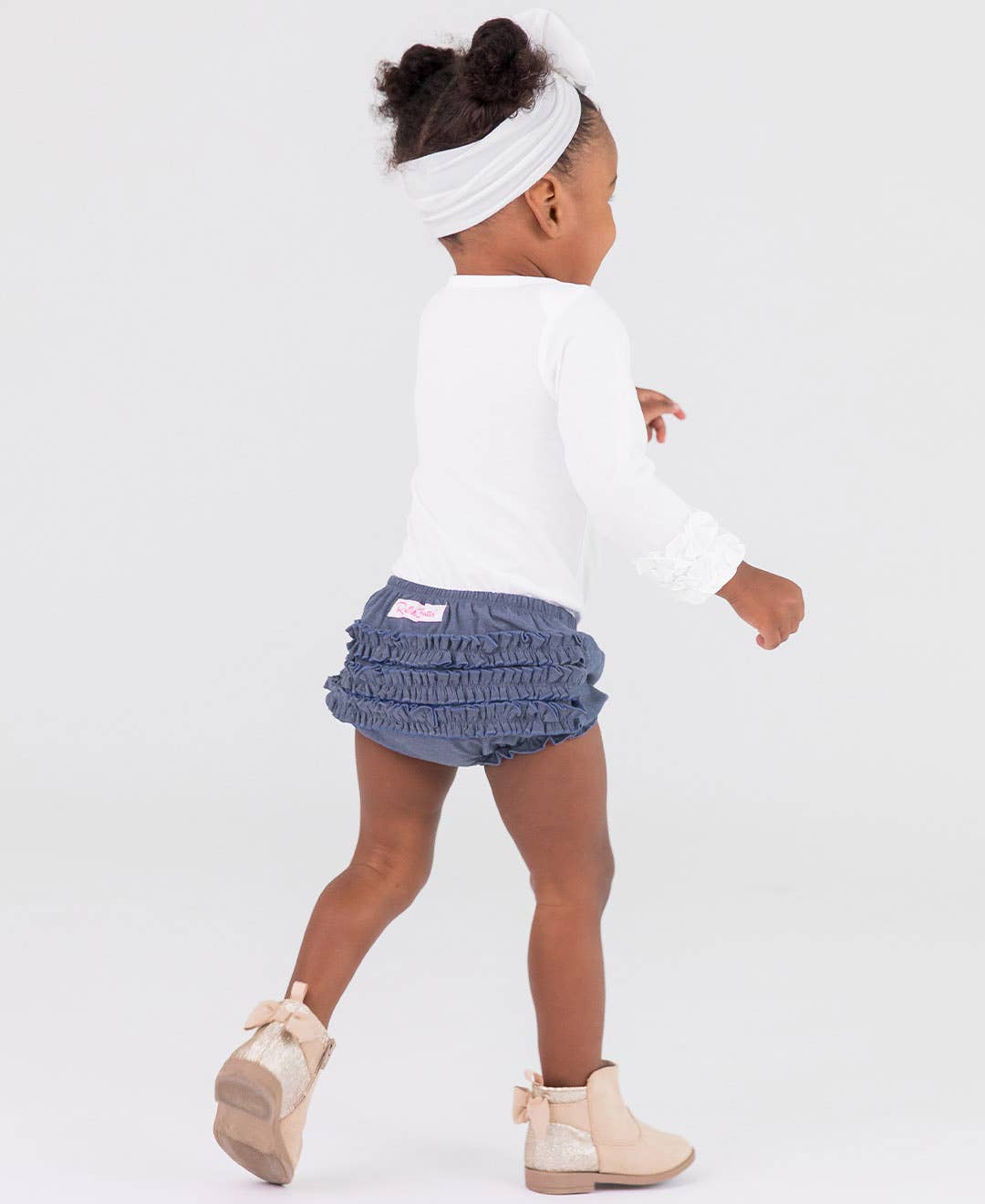 RuffleButts + RuggedButts - Baby Girls Faux Denim Knit RuffleButt Bloomer
: Blue / 3-6m