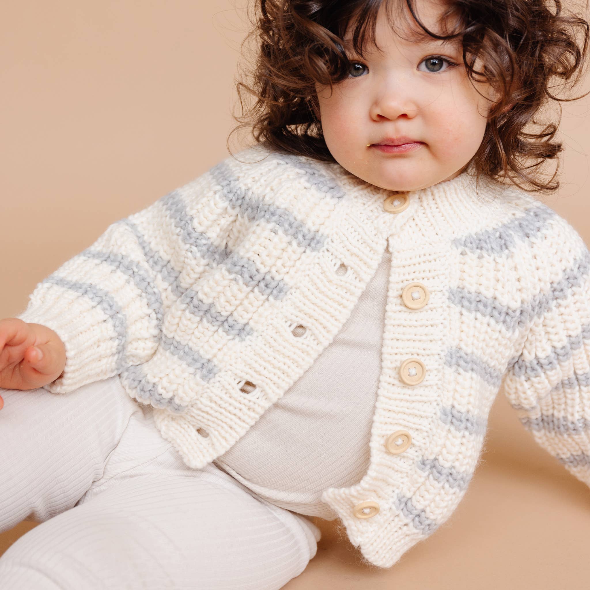 The Blueberry Hill - Rib Knit Stripe Cardigan, Bowie Grey Baby Kid Sweater Basics: S; 12-24m