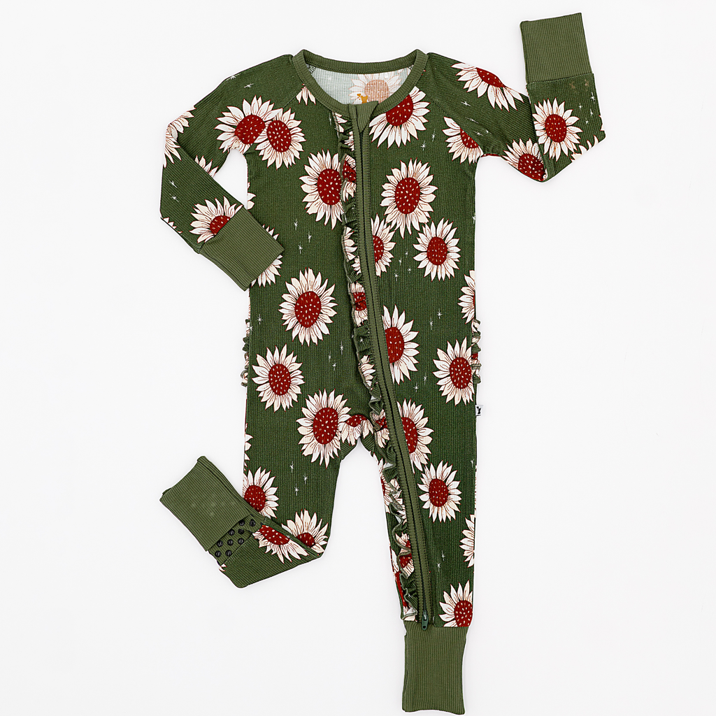 Kiki + Lulu - Rustic Blooms Ribbed Convertible Footies with Ruffle: 6-12m