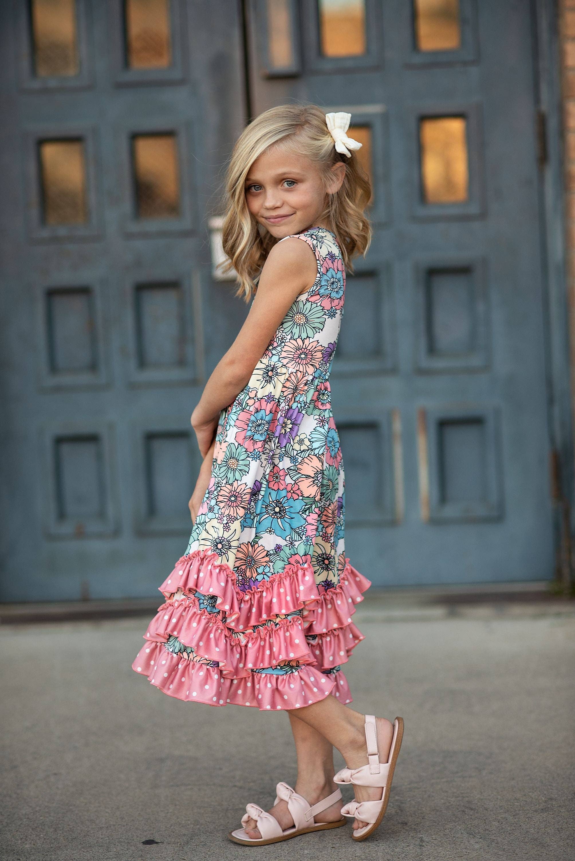 Pastel Pink Floral Ruffle Dress