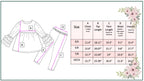 Measurement chart for children's clothing with a dress and leggings set.