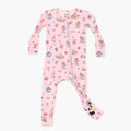 Bellabu Bear - Candy Cane Lane Bamboo Convertible Footie in soft pink with festive holiday treats and candy cane prints, breathable fabric perfect for cozy baby essentials.