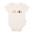 Finn + Emma - Baby graphic organic bodysuit | lil sis original, soft cream organic fabric bodysuit with colorful "lil sis" text, breathable and cozy baby clothing from a curated children’s boutique.