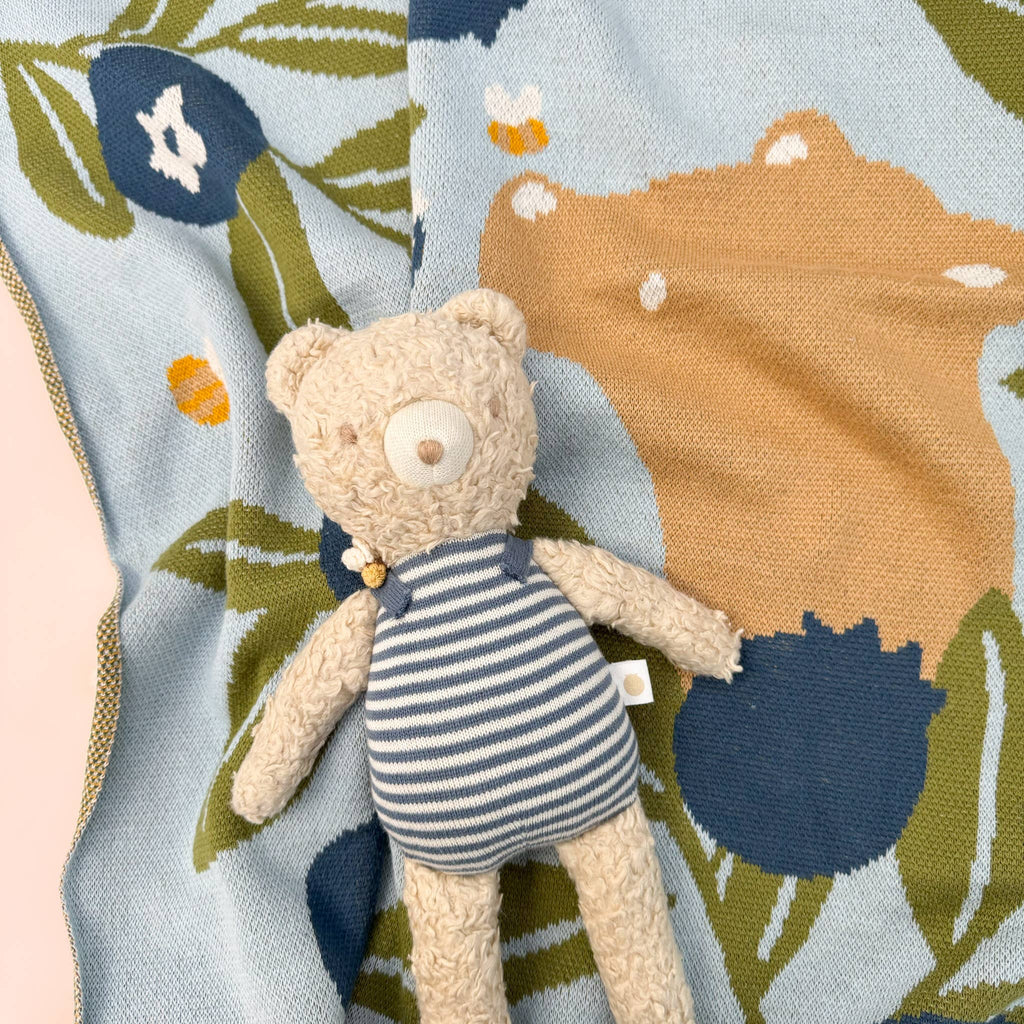 The Blueberry Hill - Blanket Blueberry Bear Bee Organic Cotton Spring Baby Decor