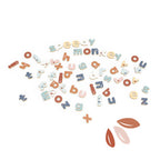 Speedy Monkey - Magnetic Letters 60 pcs in soft pastel colors scattered on white background, featuring playful and educational design for imaginative learning in a curated children’s boutique.