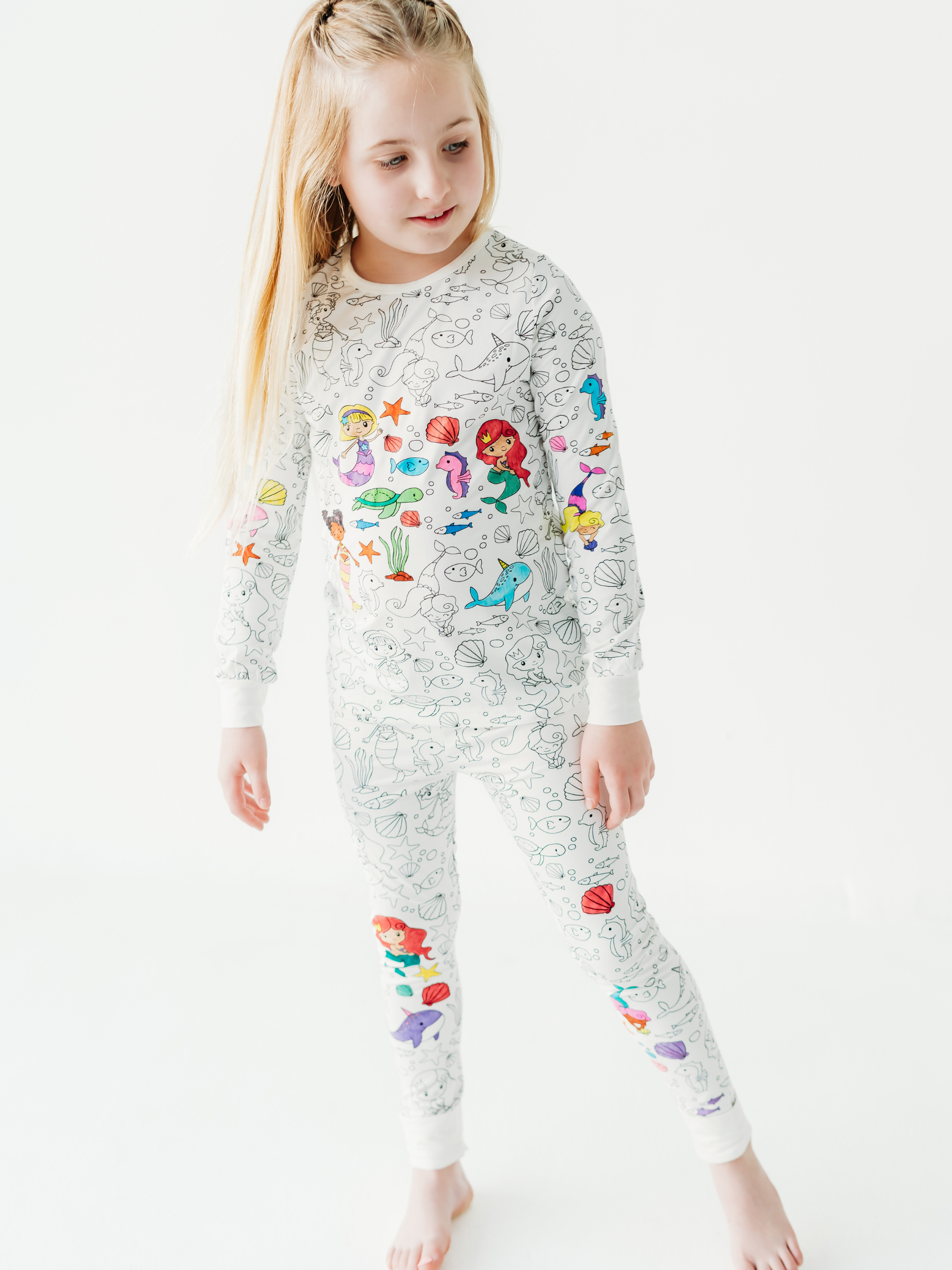 Bee Colorful Co. - Mermaid Coloring Pajamas 2 piece set made from Bamboo: 5-6Y
