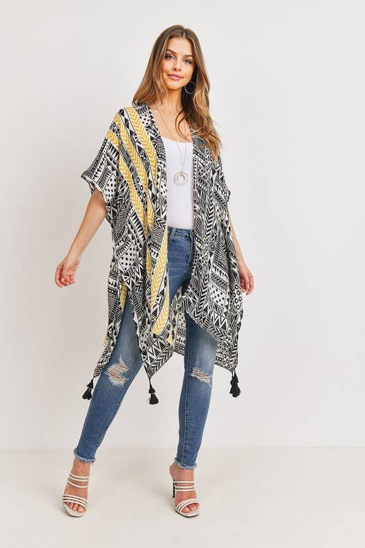 Love and Repeat - TRIBAL PATTERN PRINT TASSELED OPEN FRONT KIMONO: MULTI