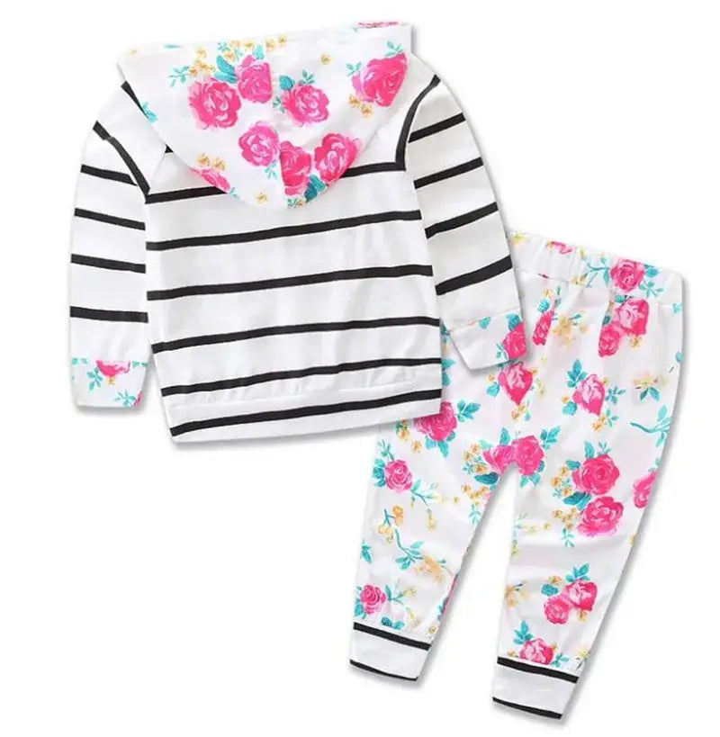 Fennco Styles - White Multi Striped Baby Hoodie and Pants : 6-12m