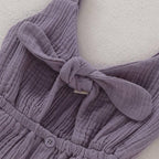Fennco Styles - Front Tie Bowknot Gauze Cotton Girl Dress: Purple / 1-2T