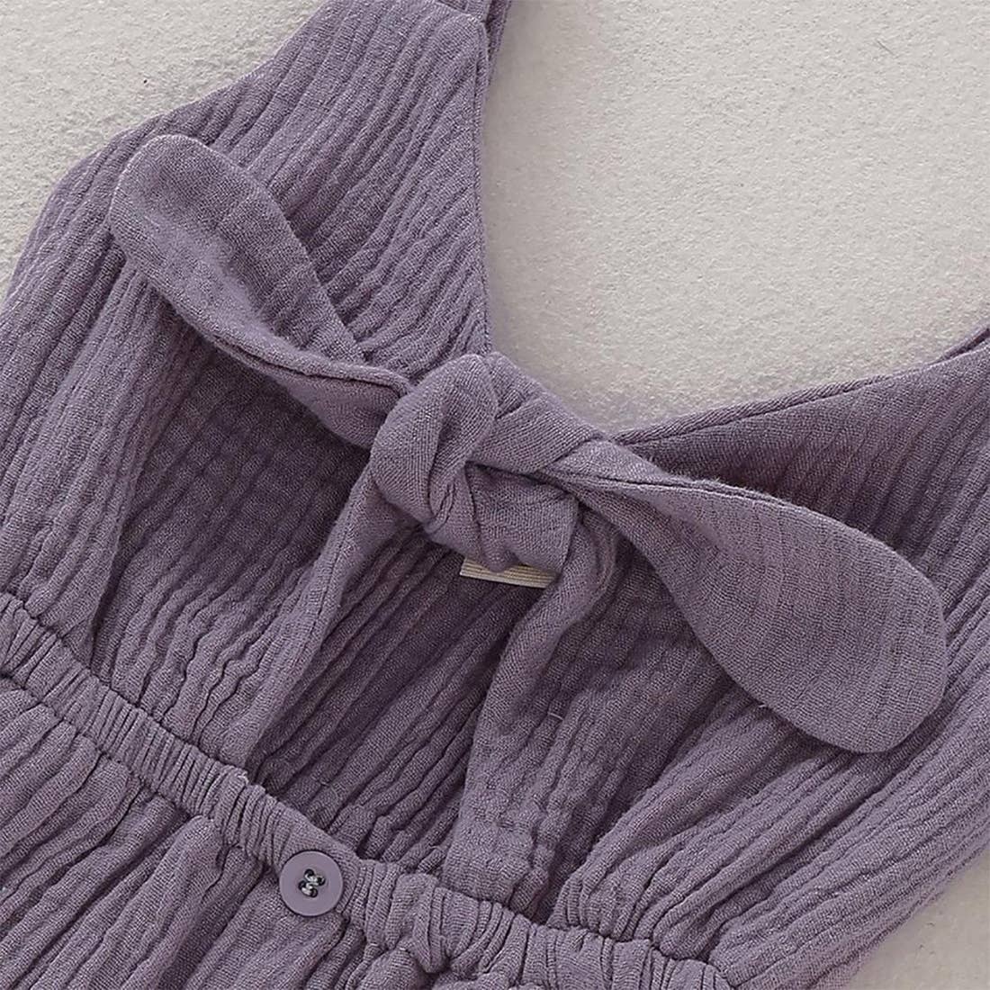 Fennco Styles - Front Tie Bowknot Gauze Cotton Girl Dress: Purple / 1-2T
