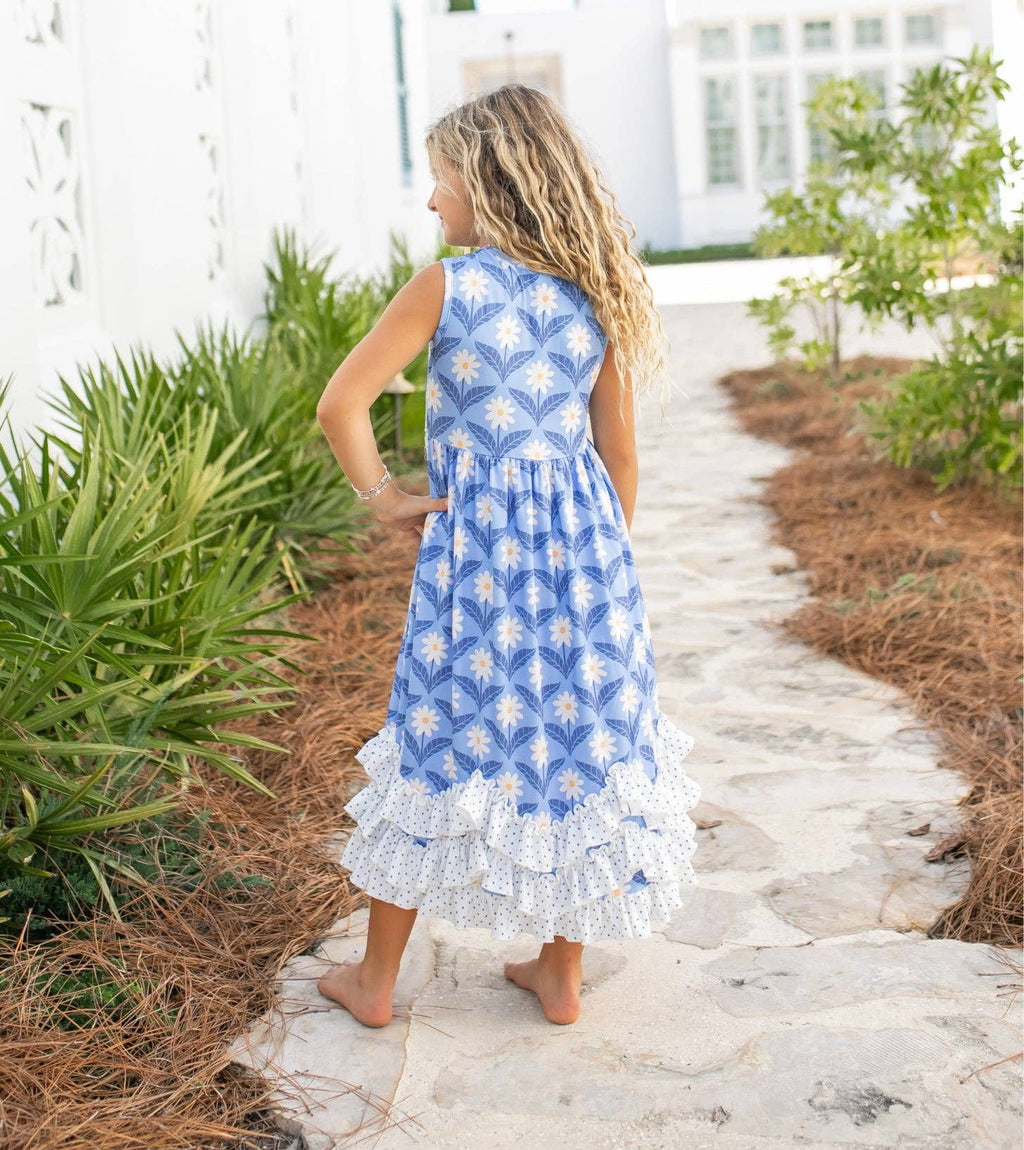 Olivia Ruffle Blue Floral Dress
