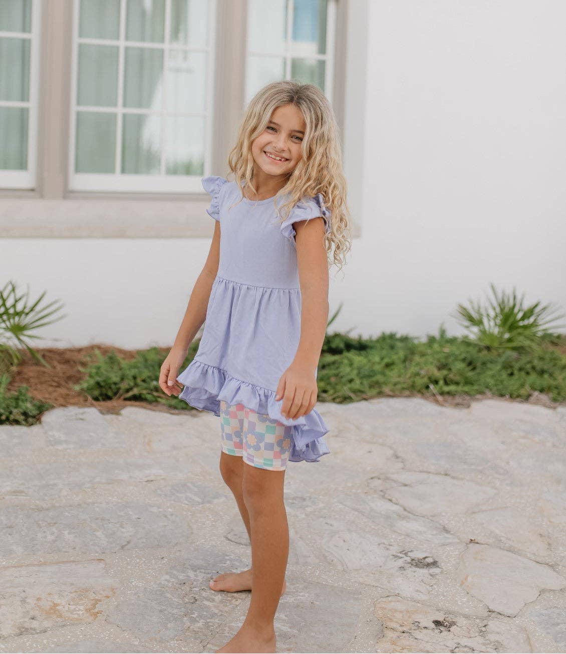 Purple Periwinkle Pastel Spring Check Hi-Lo Short Set