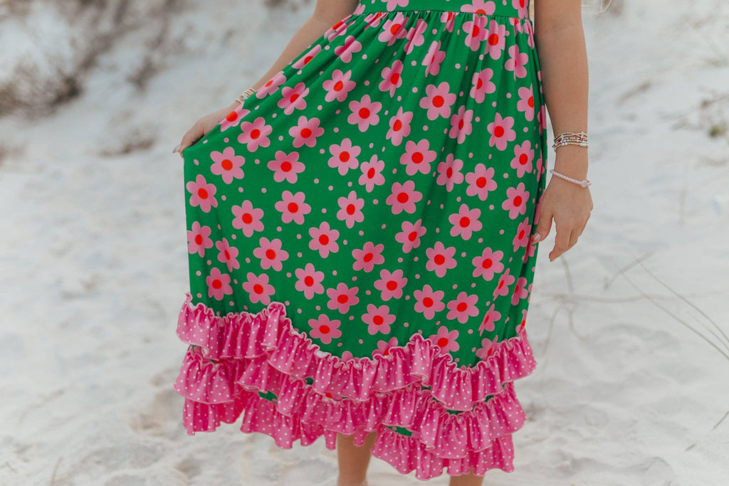 Olivia Ruffle Green Floral Dress