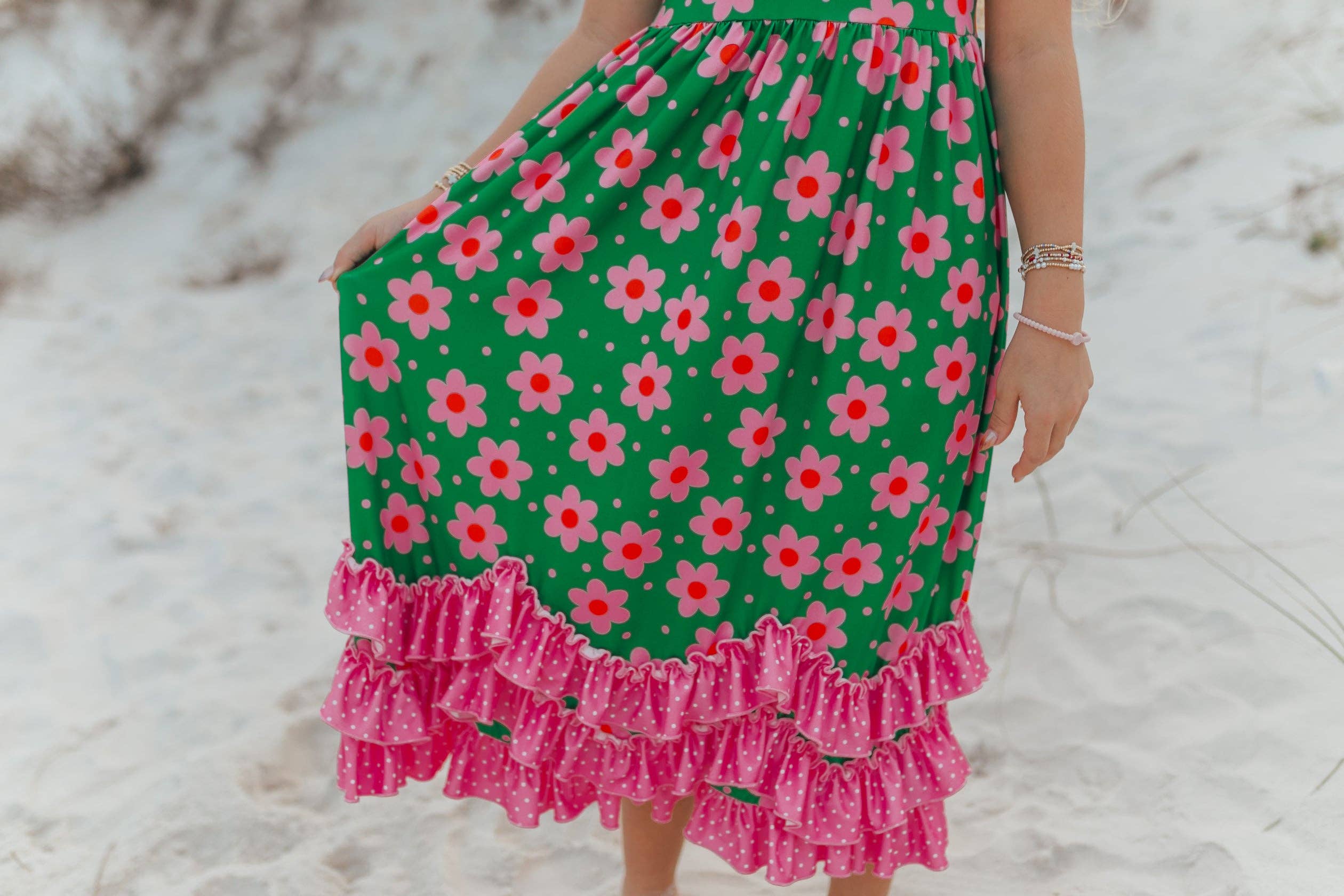 Olivia Ruffle Green Floral Dress