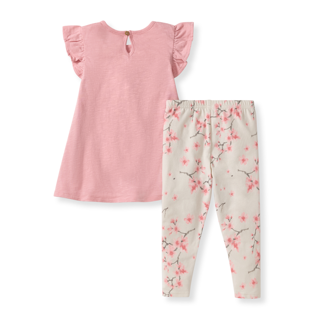 Burt's Bees Baby - Slub Tunic & Cherry Blossoms Pants Set featuring a soft pink tunic with flutter sleeves and cream leggings with delicate pink cherry blossom print, perfect for stylish kids clothing.
