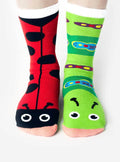 Pals Socks - Ladybug & Caterpillar Fun Mismatched Socks: Adults featuring playful red ladybug and green caterpillar designs, perfect for adding whimsy to any outfit.