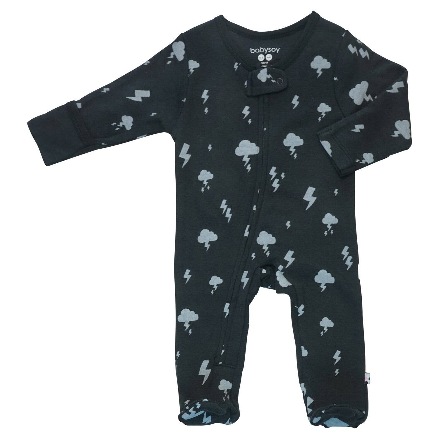 babysoy Inc - Babysoy Pattern Print Zipper Footie: Lightning-Pirate / 6-12m