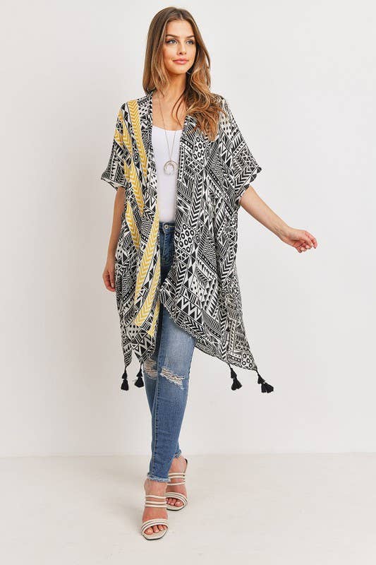 Love and Repeat - TRIBAL PATTERN PRINT TASSELED OPEN FRONT KIMONO: MULTI
