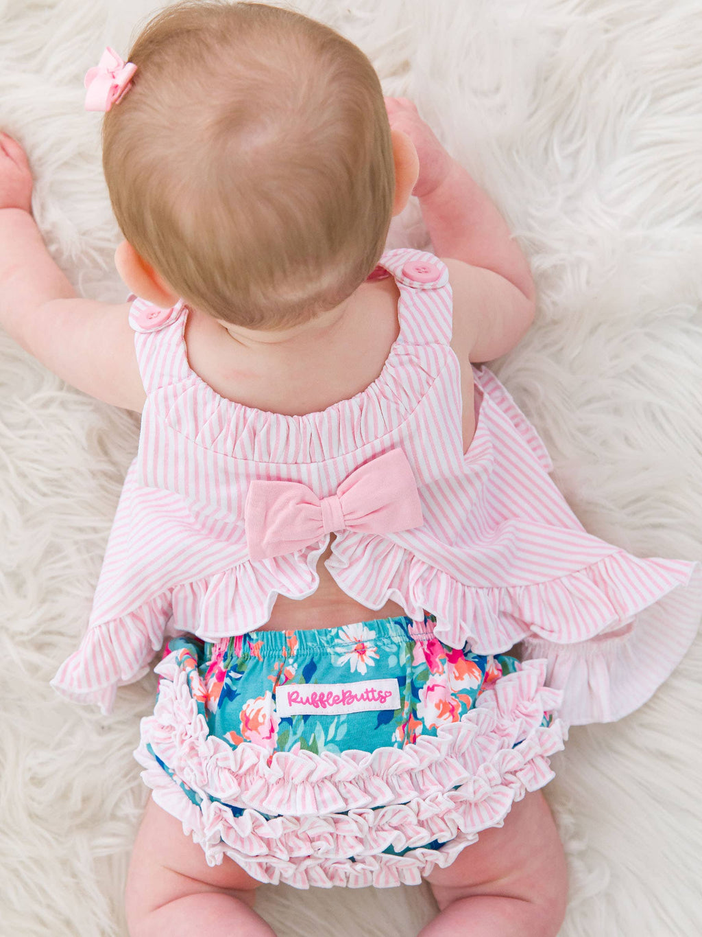 RuffleButts + RuggedButts - Baby Girls Fancy Me Floral Knit Swing Top and Bloomer Set
: Blue / 6-12m