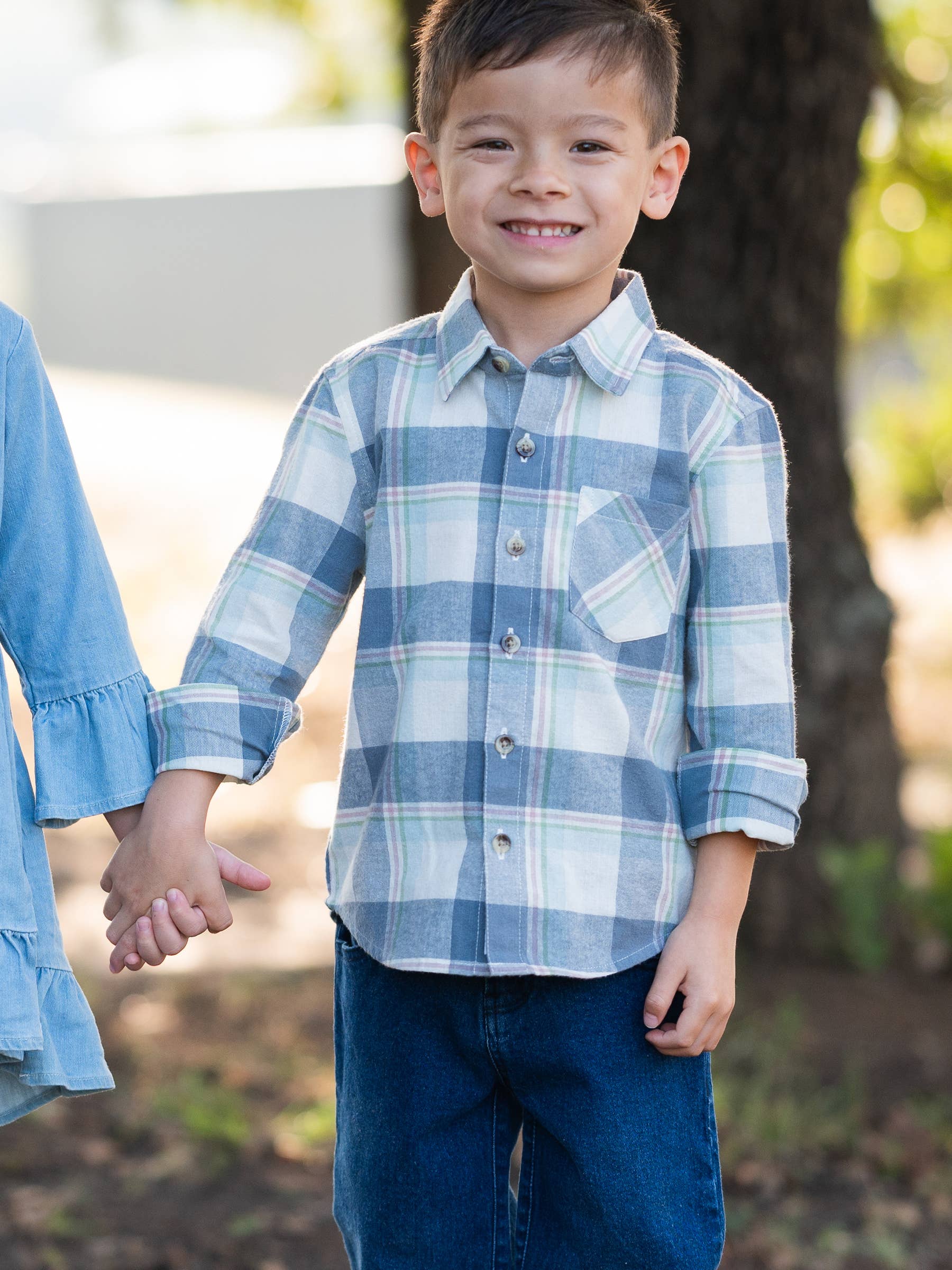 RuffleButts + RuggedButts - Boys Alpine Plaid Flannel Long Sleeve Button Down Shirt
: Blue / 18-24m