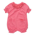 babysoy Inc - Basic Bubble Romper: Pink Lemon, featuring soft breathable fabric with ruffled collar and pockets, designed for cozy everyday wear in a modern baby boutique style.