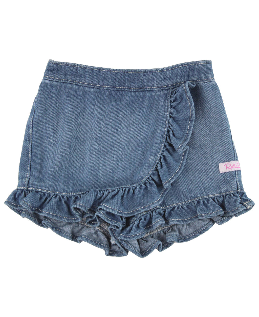 RuffleButts + RuggedButts - Girls Light Wash Ruffled Jean Skort
: Blue / 2T