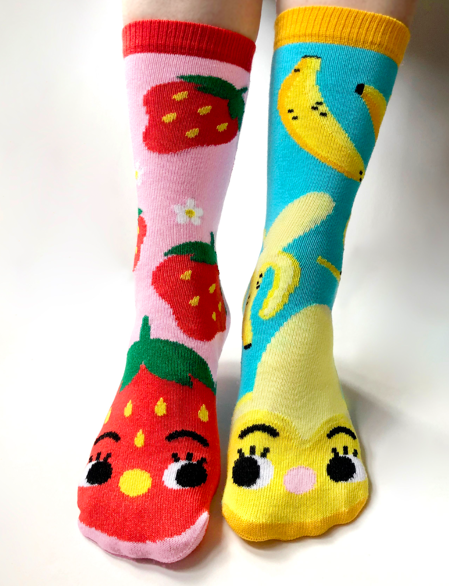 Pals Socks - Strawberry & Banana Mismatched Food Socks: Adult