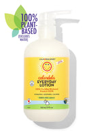 California Baby - Calendula™ Everyday Lotion in a pump bottle with bright yellow label, highlighting hydrating, soothing, and calming plant-based formula for babies, kids, and adults.