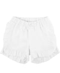 RuffleButts + RuggedButts - Toddler Girls White Ruffle Trim Woven Shorts: White feature soft woven fabric with delicate ruffle trim, perfect for stylish kids clothing and everyday comfort.