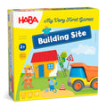 My Very First Games - Building Site board game packaging featuring colorful cartoon animals and construction vehicles, designed as an educational toy for toddlers 2 and up.