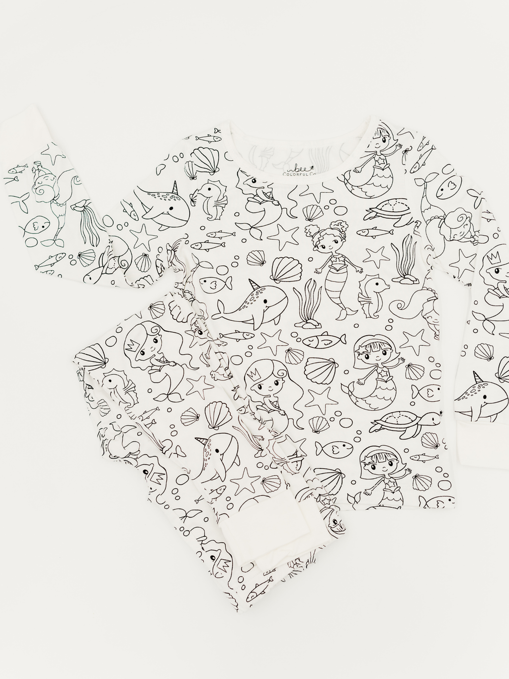 Bee Colorful Co. - Mermaid Coloring Pajamas 2 piece set made from Bamboo: 5-6Y