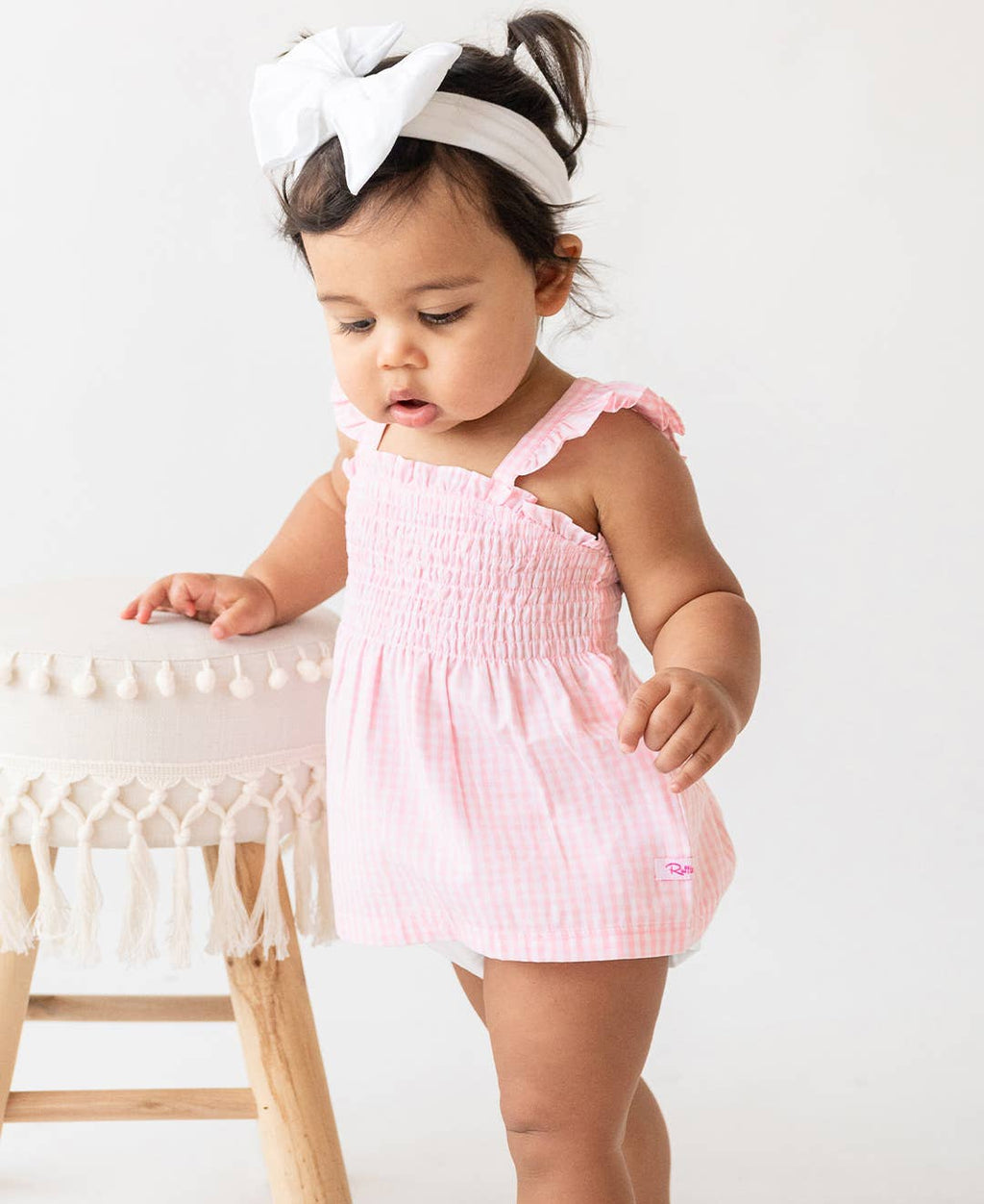 RuffleButts + RuggedButts - Girls Pink Gingham Smocked Tank Top: Pink / 2T