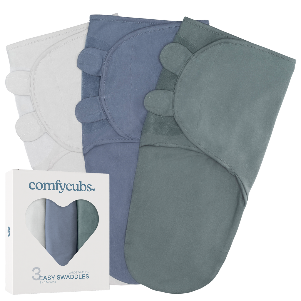 Comfy Cubs - Baby Easy Swaddle Blankets - Pack of 3: Stone/Nomadic Blue/Azul / Large 3-6m