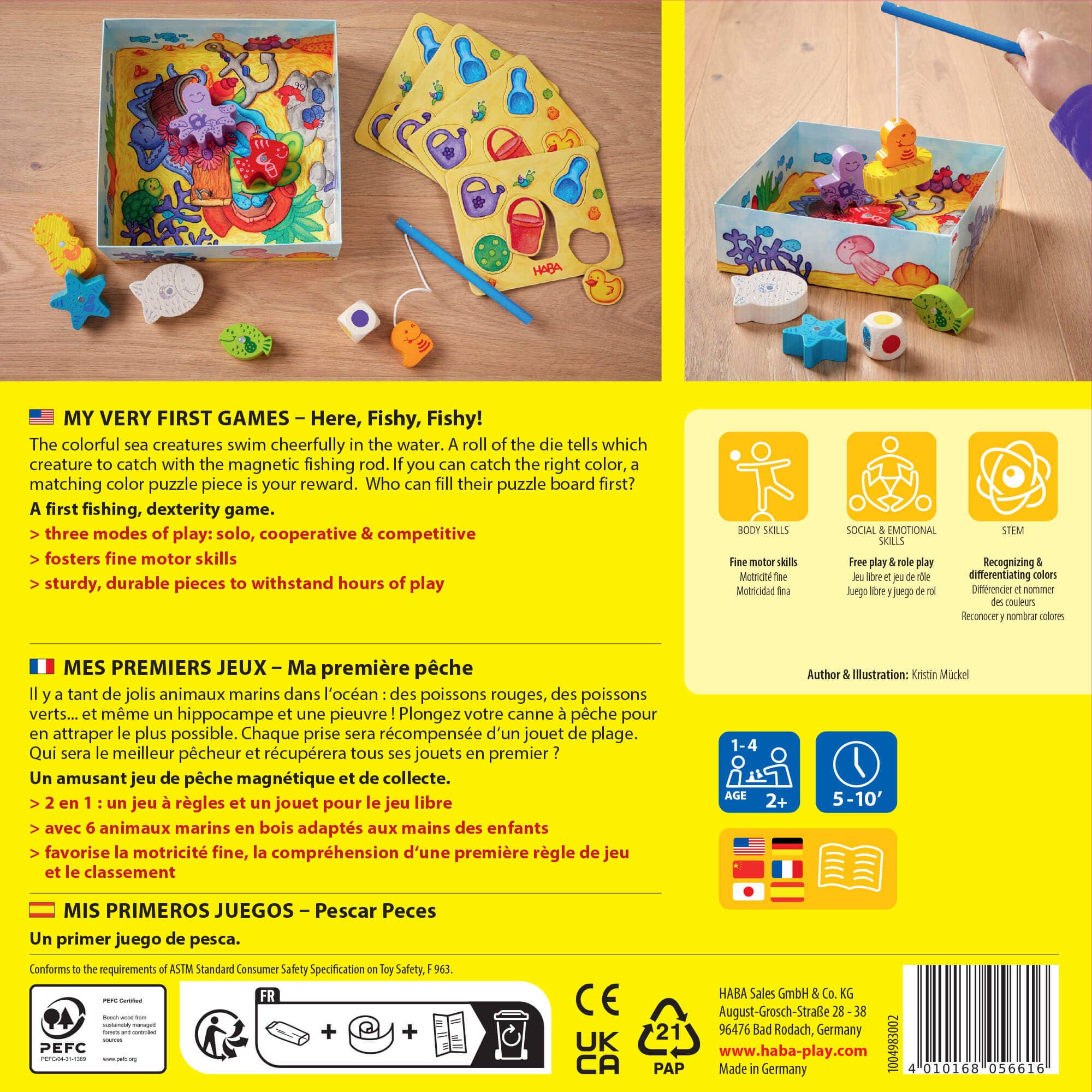 My Very First Games - Here, Fishy, Fishy! Magnetic Game featuring colorful sea creatures, magnetic fishing rods, and puzzle board pieces designed for fine motor skills and imaginative play in a curated children’s boutique setting.