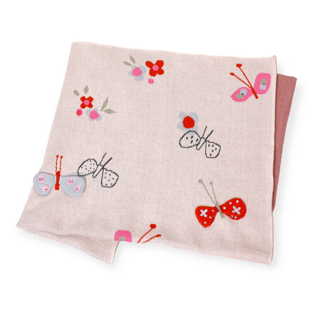 Viverano Organics - Butterfly 3D - Organic Cotton Jacquard Knit Baby Blanket: Natural