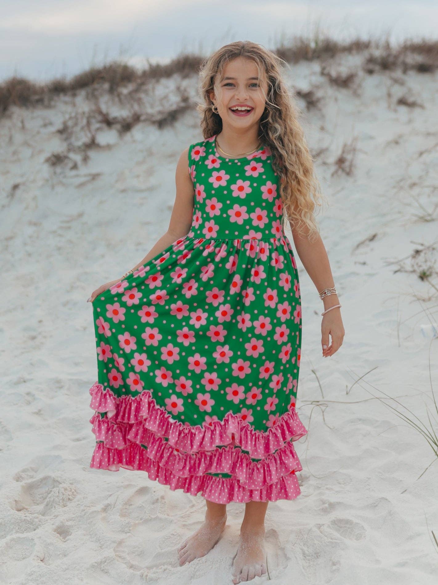 Olivia Ruffle Green Floral Dress