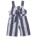 Fennco Styles - White-Grey Striped Sleeveless Girl Jumpsuit: 3-4T