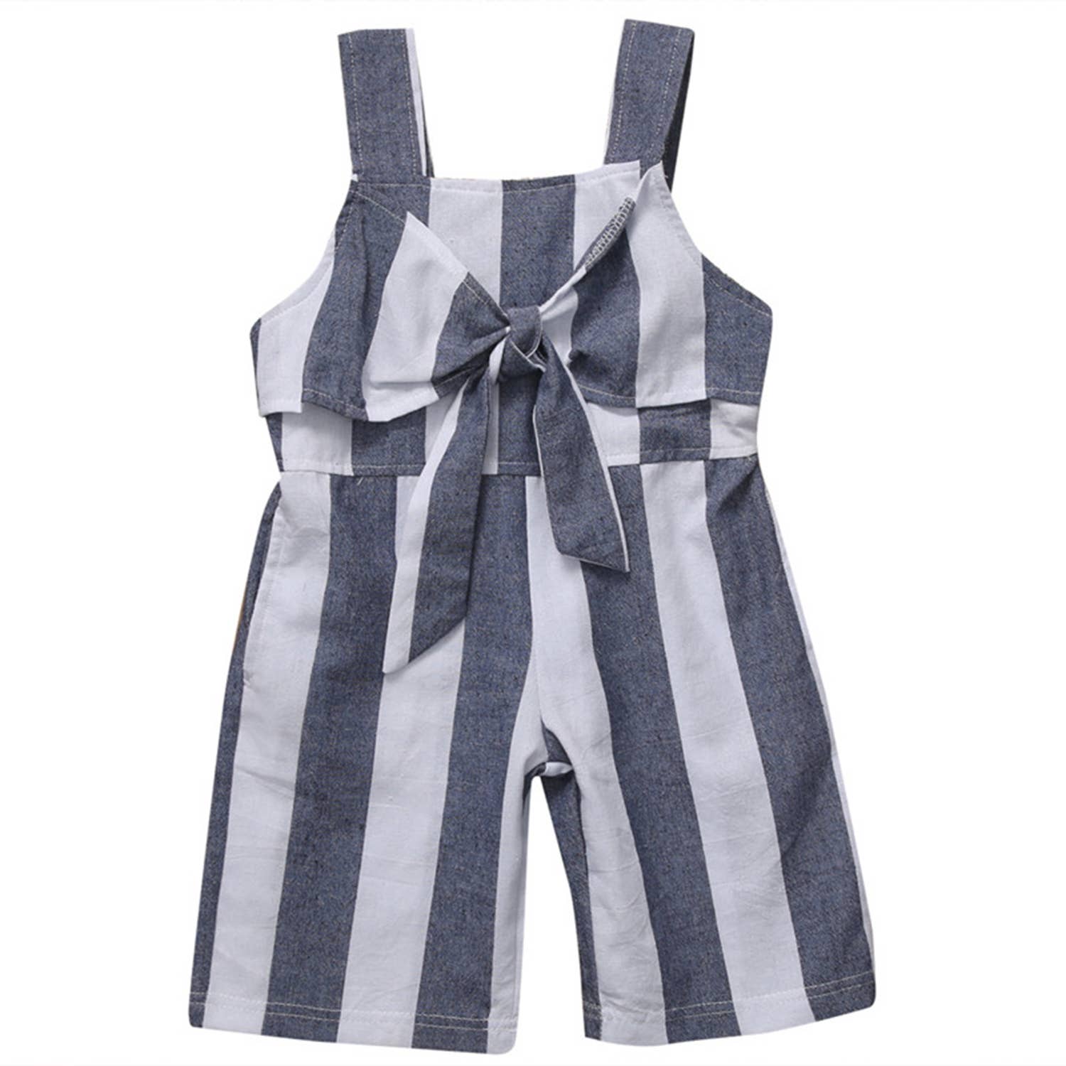Fennco Styles - White-Grey Striped Sleeveless Girl Jumpsuit: 3-4T