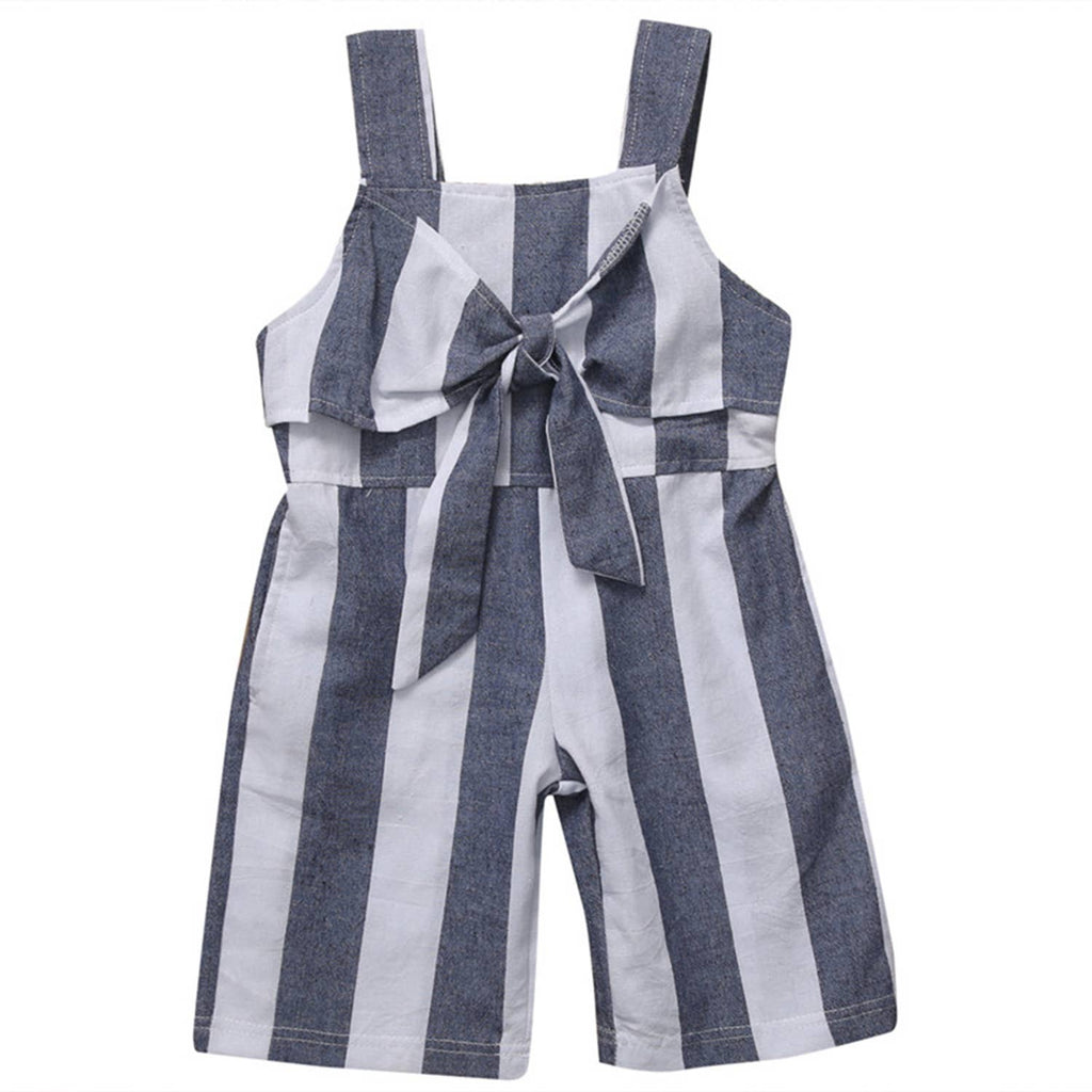 Fennco Styles - White-Grey Striped Sleeveless Girl Jumpsuit: 4-5T
