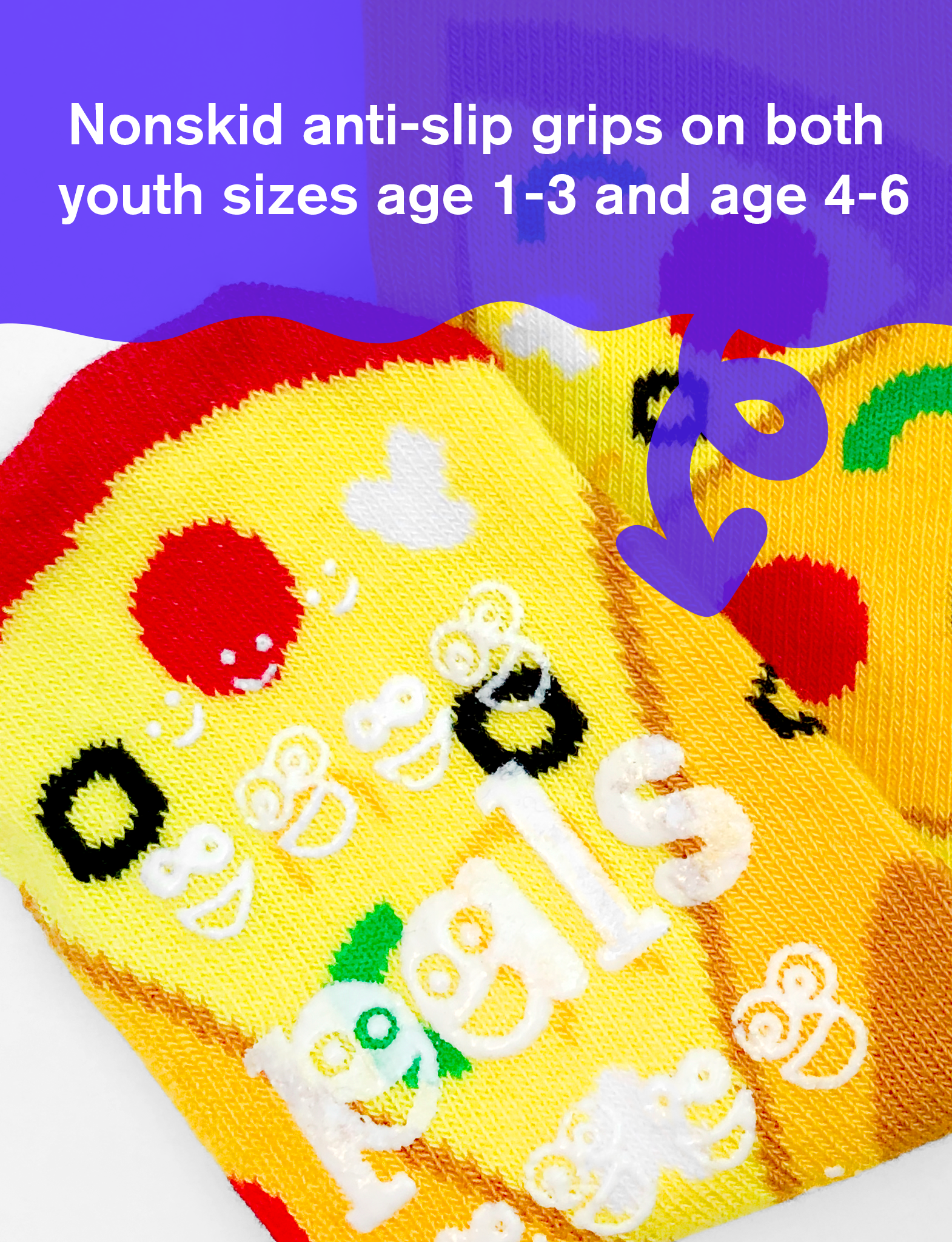 Pals Socks - Pizza & Pasta Mismatched Non-Slip Food Socks for Kids: Ages 9-12
