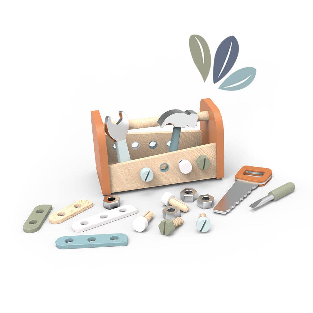 Speedy Monkey - Toolbox - Workbench wooden playset featuring pastel-colored tools and fasteners for imaginative play in a curated children’s boutique collection.