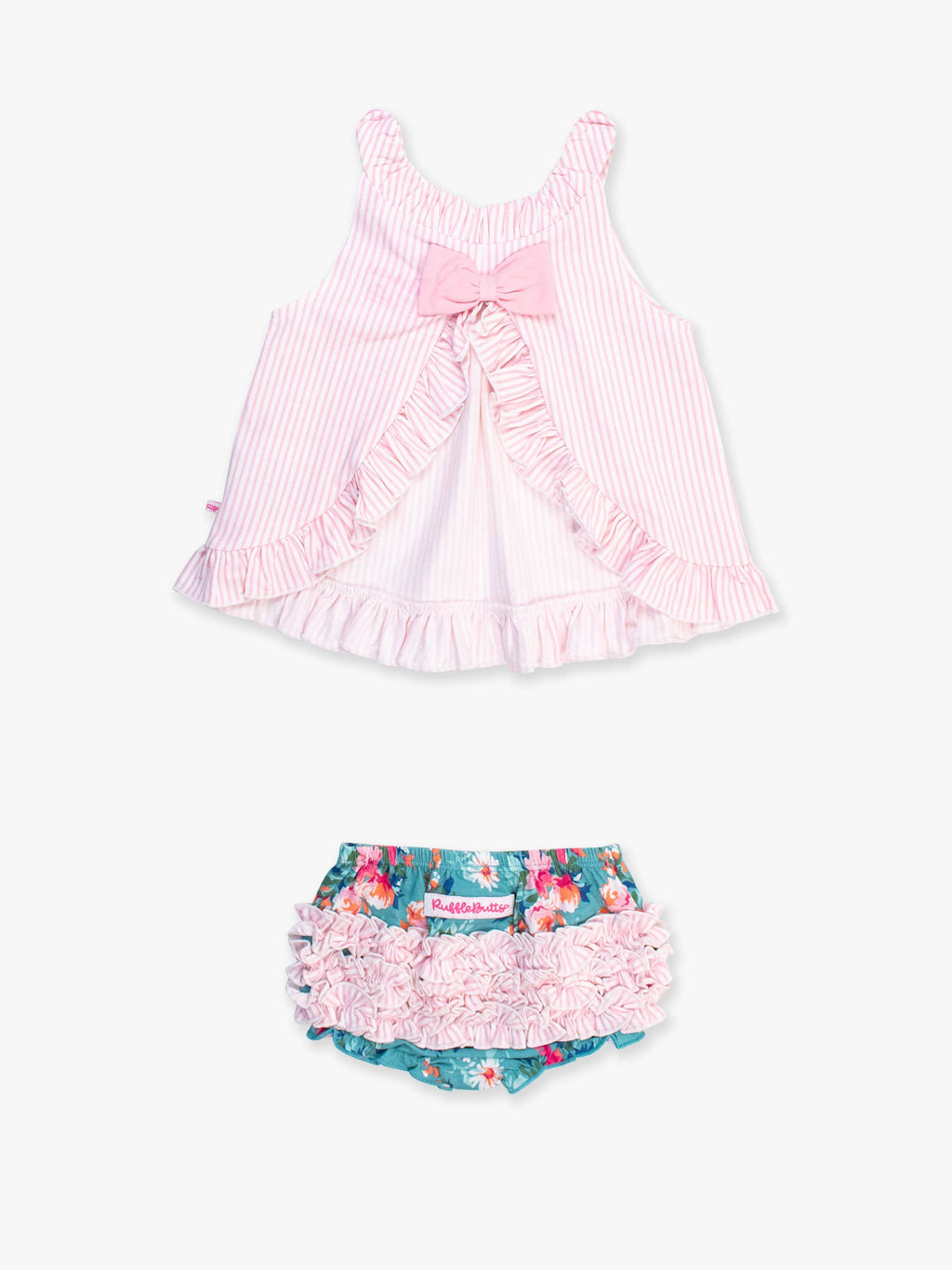RuffleButts + RuggedButts - Baby Girls Fancy Me Floral Knit Swing Top and Bloomer Set
: Blue / 6-12m